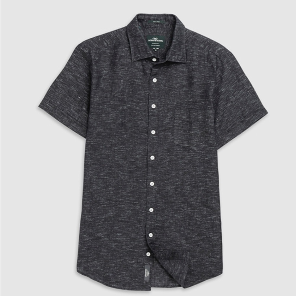Rodd & Gunn Ellerslie Sports Fit 100% Linen Button-Up Shirt Black Pearl Size XL
